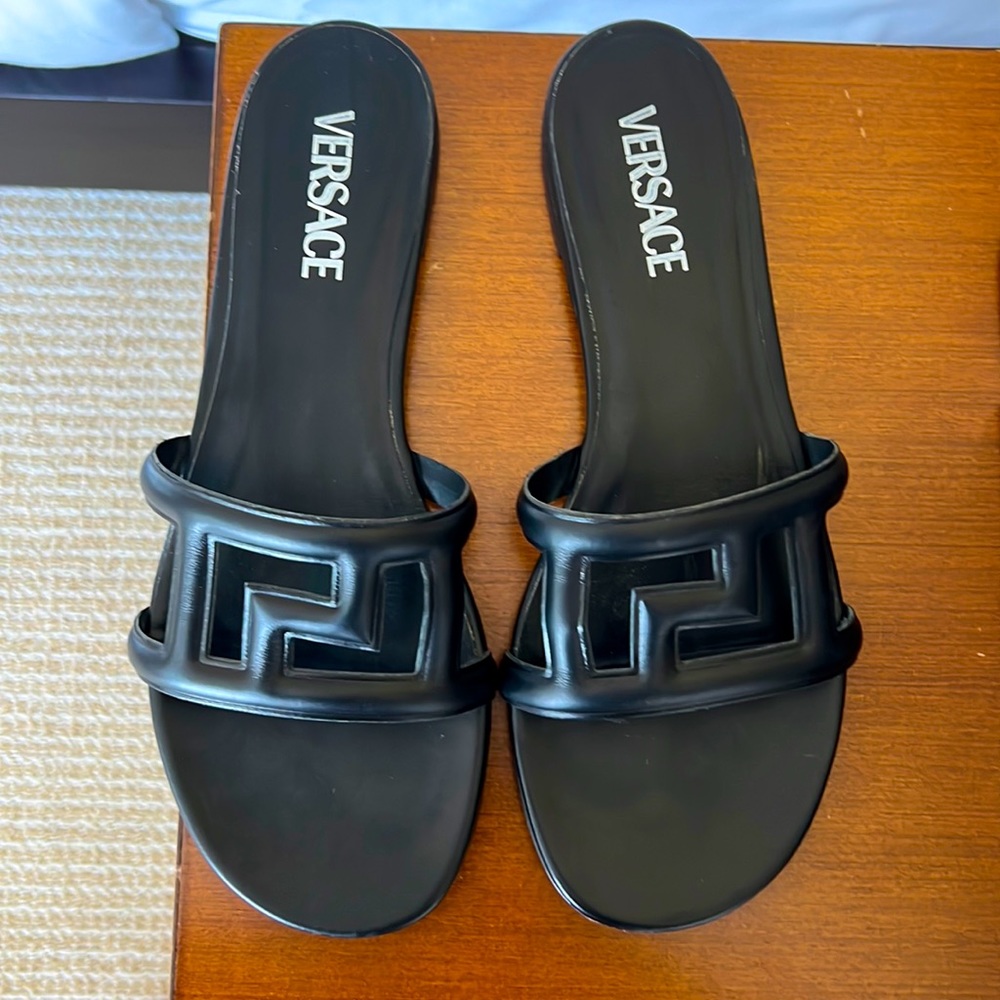 Versace Maze Cut Out Sandals, Black. Worn twice, good condition.
